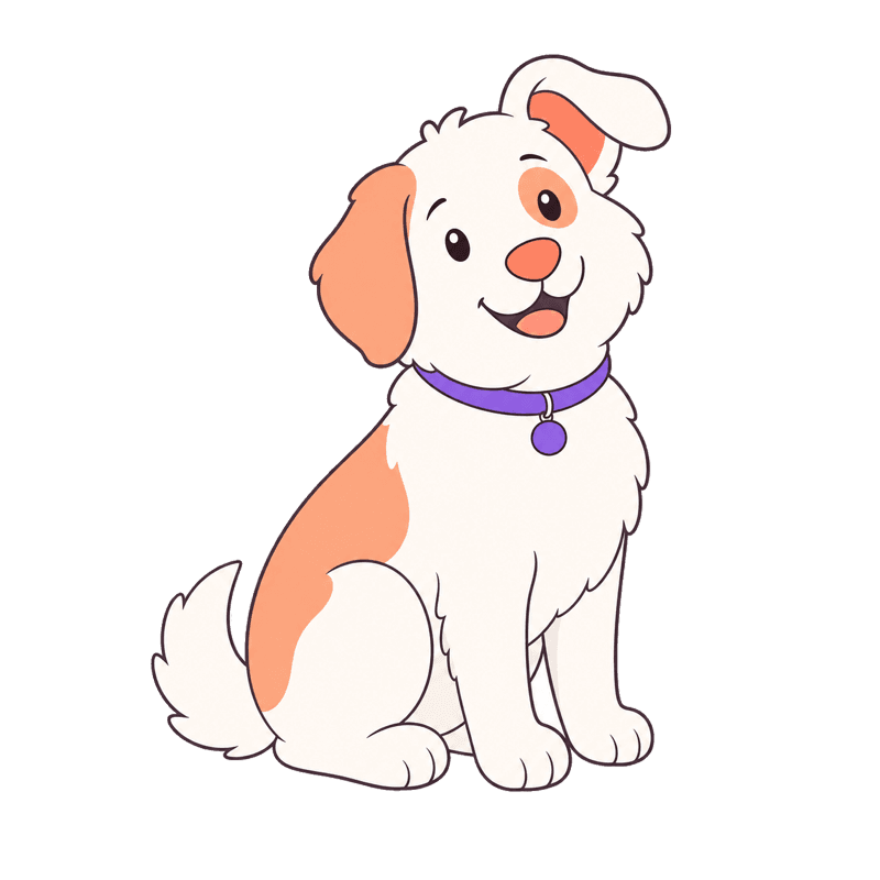 Illustration of a happy dog with a purple Karamel collar