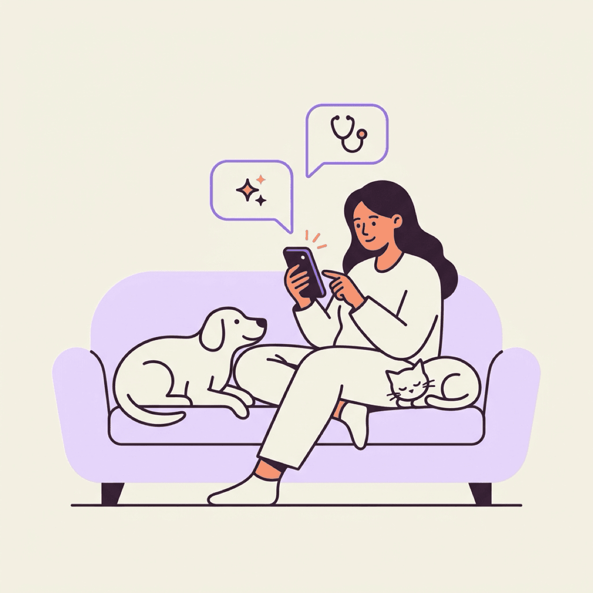 Illustration of Karamel veterinary tele-advice supporting pet-care partners